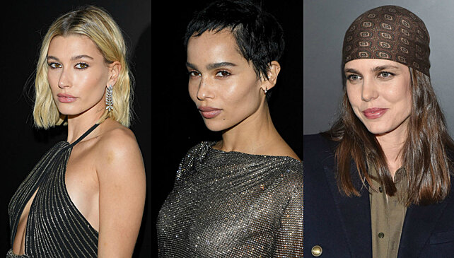 Хейли Бибер, Зои Кравец и Шарлотта Казираги на показе Saint Laurent в Париже