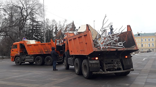 На Волжскую привезли два грузовика светящихся деревьев