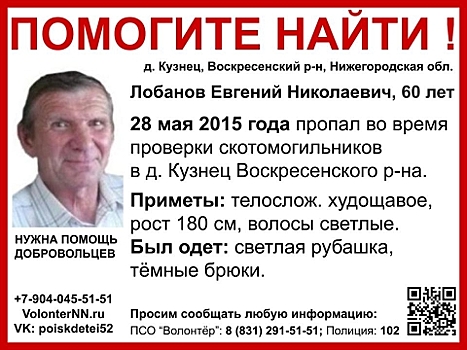 60-летний Евгений Лобанов пропал в Нижегородской области