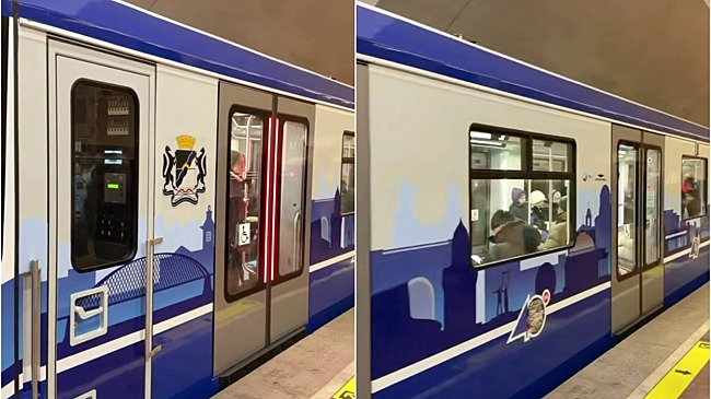 В метро Новосибирска курсирует «Ермак» в юбилейной ливрее с символикой города