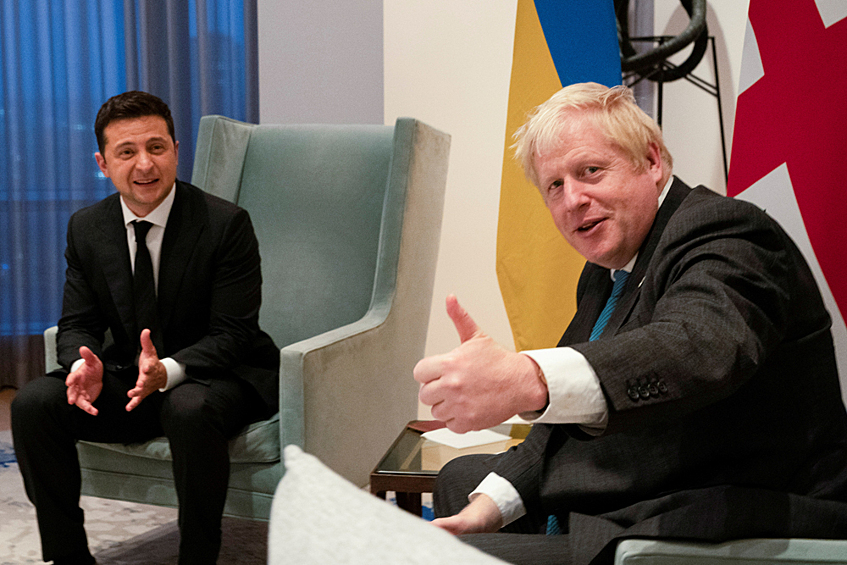 Премьер-министр Великобритании Борис Джонсон встречается с президентом Украины Владимиром Зеленским в дипломатической резиденции Великобритании на полях 76-й сессии Генеральной Ассамблеи Организации Объединенных Наций в Нью-Йорке, США, 22 сентября 2021 года