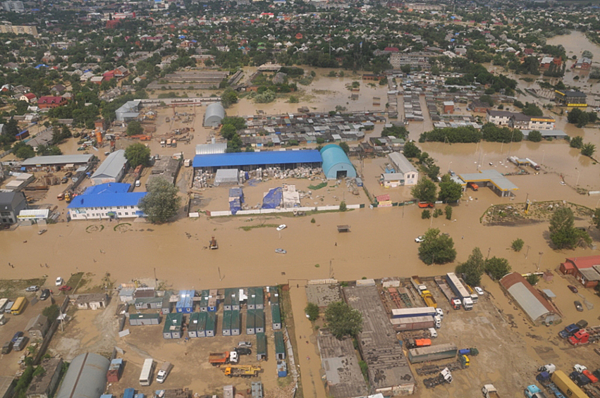 Вид на город Крымск, пострадавший от наводнения