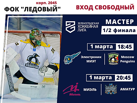 Сегодня состоятся полуфинальные игры дивизиона «Мастер» в Зеленоградской хоккейной лиге