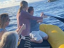 Дружелюбный кит, выставив из воды плавник, «дал пять» туристам на судне