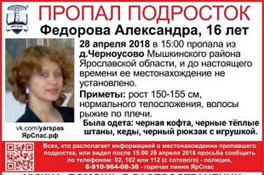 В Ярославской области пропала 16-летняя девочка-подросток