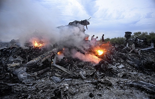 На месте крушения пассажирского самолета Boeing 777 в Донецкой области, 17 июля 2014 года