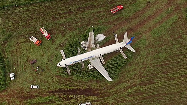 Салон севшего в поле самолета демонтирован