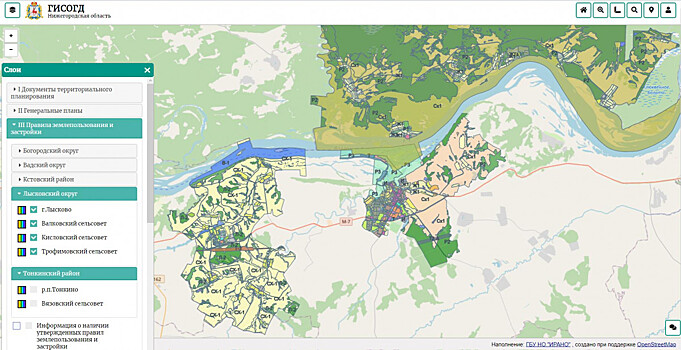 На геопортале ГИСОГД Нижегородской области опубликовано территориальное зонирование семи муниципальных образований