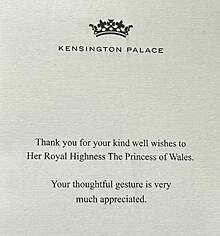 Больная раком Кейт Миддлтон отправила поклонникам открытки с благодарностью за поддержку и нарушила сразу два королевских протокола
