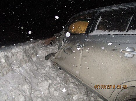 Девушка за рулём «Ниссана» столкнулась с грузовиком и влетела в сугроб под Новосибирском