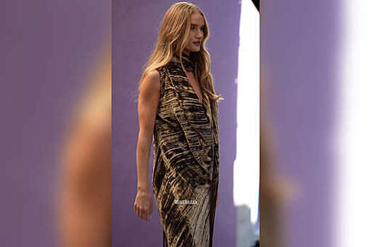 Модель Рози Хантингтон-Уайтли снялась в бархатном платье на показе