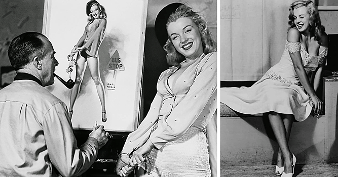 Будущий секс-символ Мэрилин Монро позирует для пинап художника Эрла Морана в конце 40‑х годов