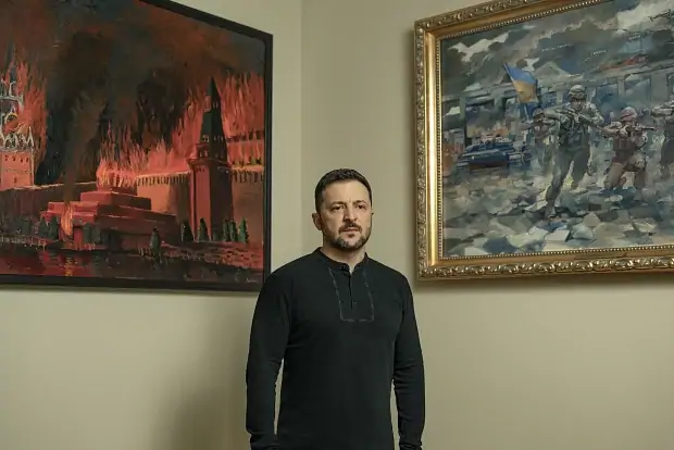 В кабинете Зеленского заметили картину с горящим Кремлем