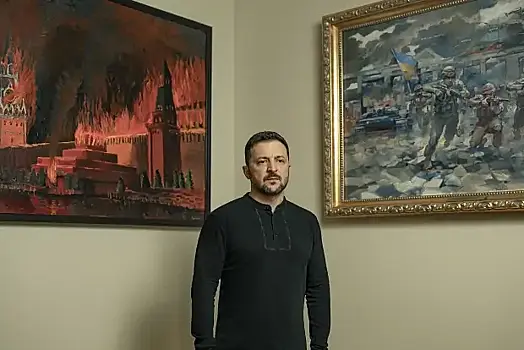 В кабинете Зеленского заметили картину с горящим Кремлем