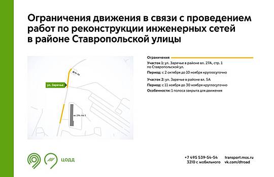 Движение транспорта на участках улицы Заречье будет ограничено до 30 ноября