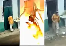 Пожилая китаянка уничтожила свою кухню и оказалась в эпицентре взрыва баллона с газом