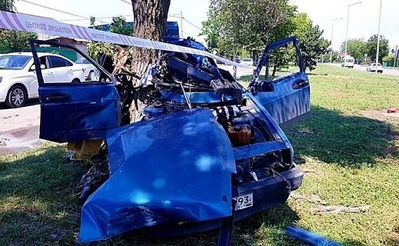 В Ейске автоледи врезалась в два столба и дерево