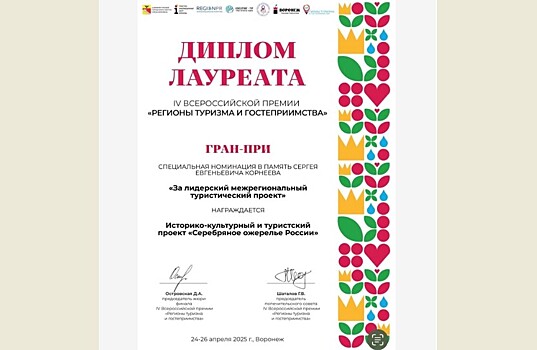 Туристский проект "Серебряное ожерелье России" получил Гран-при всероссийской премии Russian Traveler Awards