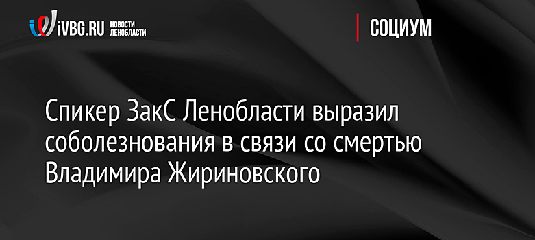 Спикер ЗакС Ленобласти выразил соболезнования в связи со смертью Владимира Жириновского