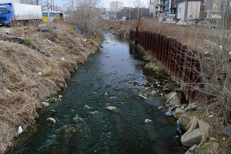 «Вместо воды — чернила»: река во Владивостоке стала черной из-за отходов