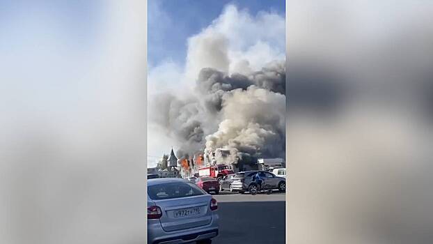 Полыхающие торговые ряды в подмосковном городе попали на видео