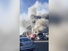 Полыхающие торговые ряды в подмосковном городе попали на видео