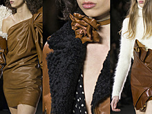 Сокольничьи перчатки-рукава, кожаные розы и юбки-конверты Saint Laurent
