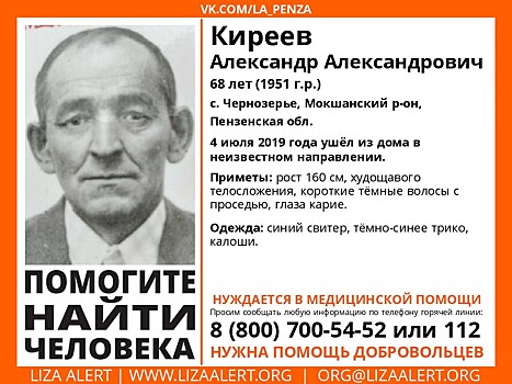 В Пензенской области пропал 68-летний мужчина