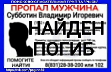 Пропавший в Нижегородской области Владимир Субботин найден погибшим