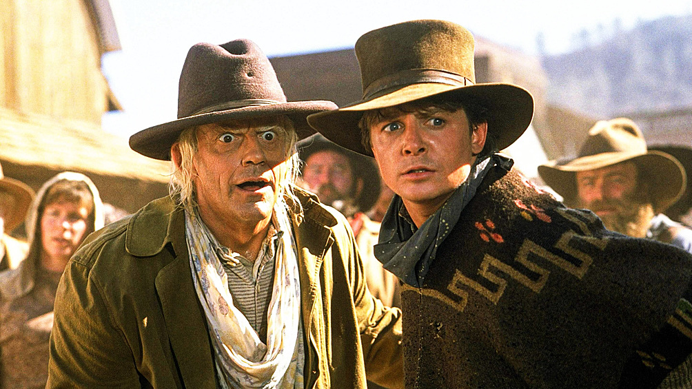 Кристофер Ллойд и Майкл Джей Фокс в фильме "Назад в будущее 3", 1990 год