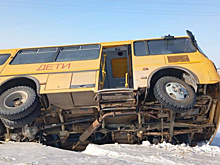 14 февраля на трассе в Самарской области перевернулся школьный автобус