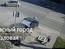 В Тульской области при ДТП дорожный знак упал рядом с женщиной-пешеходом