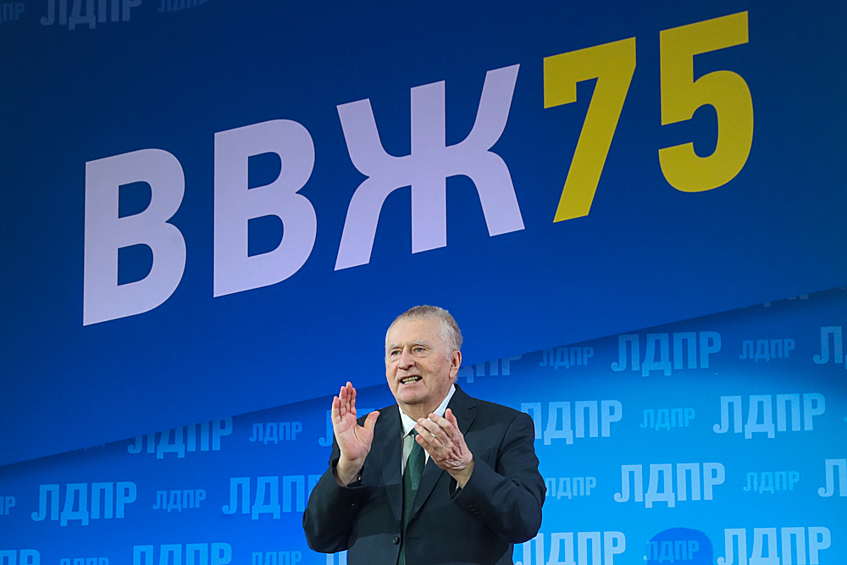 Лидер ЛДПР Владимир Жириновский во время празднования своего 75-летия в Колонном зале Дома Союзов, 2021 год