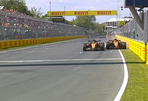 Столкновение пилотов McLaren в гонке Ф1 в Канаде. Видео
