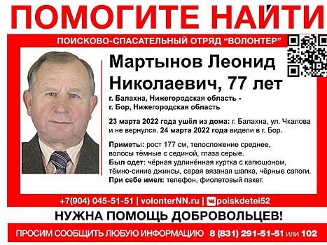 77-летний Леонид Мартынов пропал в Нижегородской области