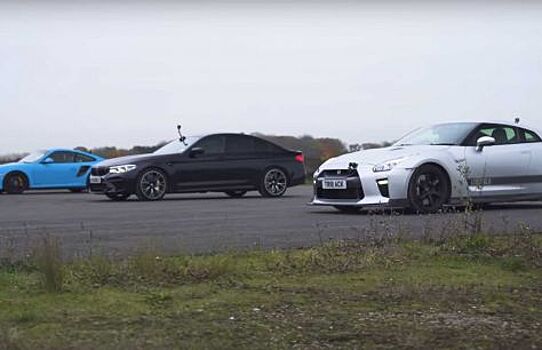 BMW M5 в гонке против Porsche 911 Turbo и Nissan GT-R