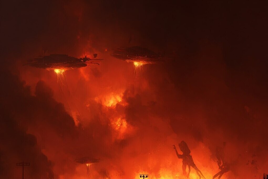 Огонь охватил здание рядом с местом предполагаемого хранения НЛО