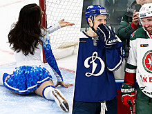 Шпагат чирлидерши на льду и чествование рекордсмена «Динамо». Фото матча с «Ак Барсом»