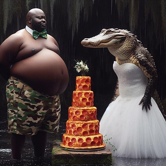 Вот, например, как выглядела бы свадьба здоровяка и аллигатора. Ну а почему бы нет, если он прекрасно ладит с ними!