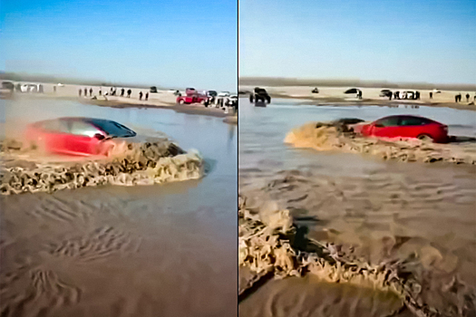 Видео: Tesla Model 3 резвится в озере, как моторная лодка