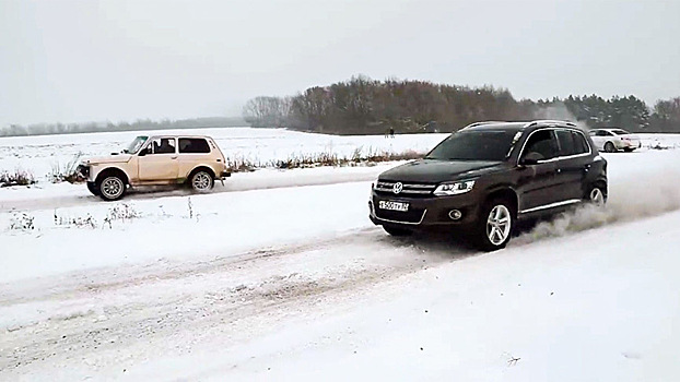 Снежная битва: турбо-"Нива" против Volkswagen Tiguan