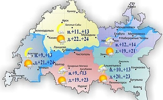 Сегодня в Татарстане местами возможны дожди и до +24 градусов