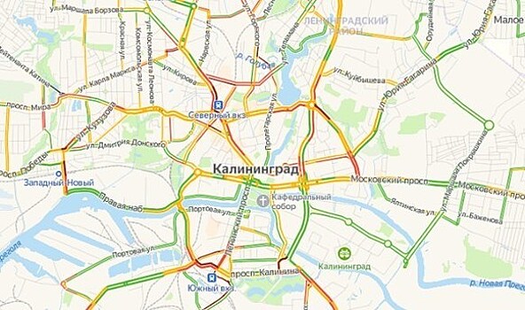 Во вторник вечером Калининград встал в восьмибалльных пробках