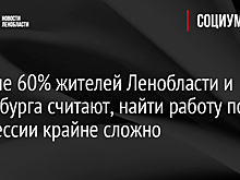 Больше 60% жителей Ленобласти и Петербурга считают, найти работу по профессии крайне сложно