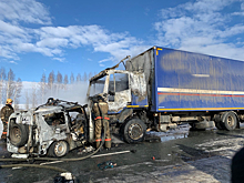 На трассе «Казань-Оренбург» после столкновения с грузовиком сгорела Lada Largus: погибли шестеро