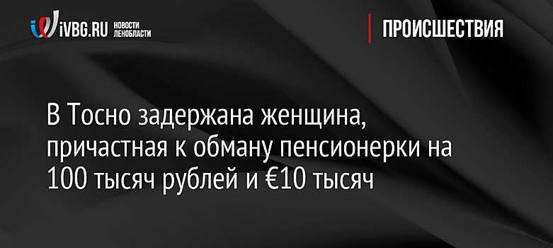 В Тосно задержана женщина, причастная к обману пенсионерки на 100 тысяч рублей и €10 тысяч