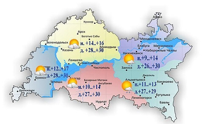 Сегодня в Татарстане дождь и до +31 градуса