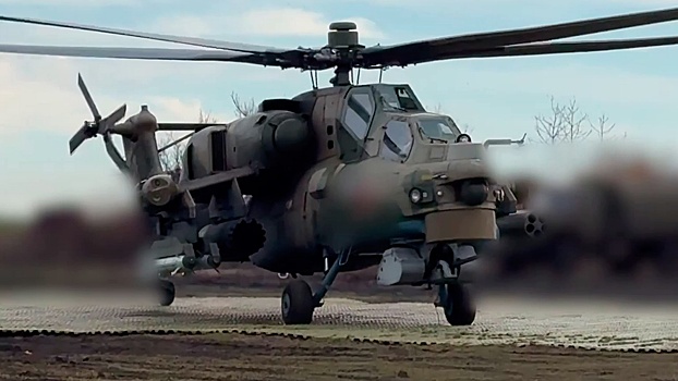 Экипаж Ми-28НМ поразил опорный пункт врага ракетой ЛМУР