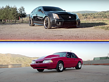 Универсал Cadillac CTS и дрэговый Ford Mustang сравнили в гонке по прямой