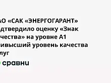 ПАО «САК «ЭНЕРГОГАРАНТ» подтвердило оценку «Знак качества» на уровне А1  наивысший уровень качества услуг